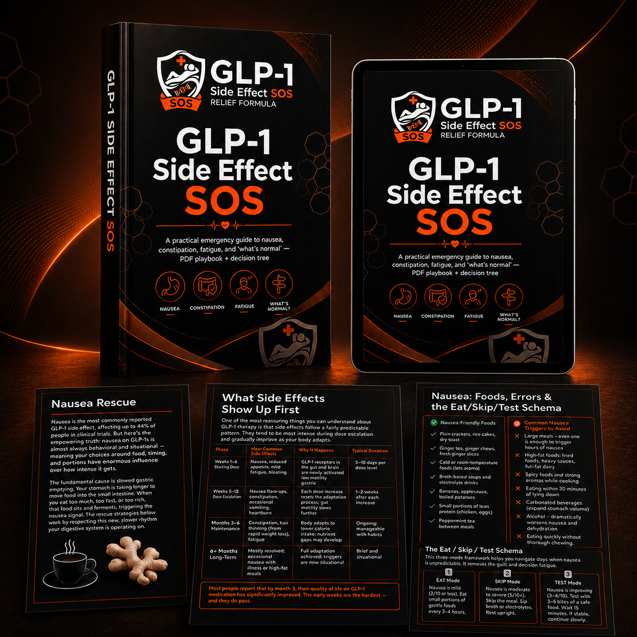 GLP-1 Side Effect SOS — book, tablet and reference cards